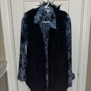 CAbi Black & Blue Women's Blouse with Black Vest